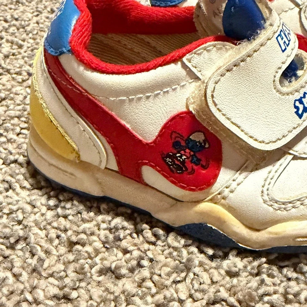 Vintage Smurfs Baby Shoes Hook Loop Sneakers Kids White Red Blue‎ Size 2